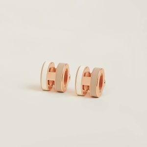 Hermes Mini Pop H Rocabar Earrings Lacquered Metal Rose Gold Système H100065FOB2
