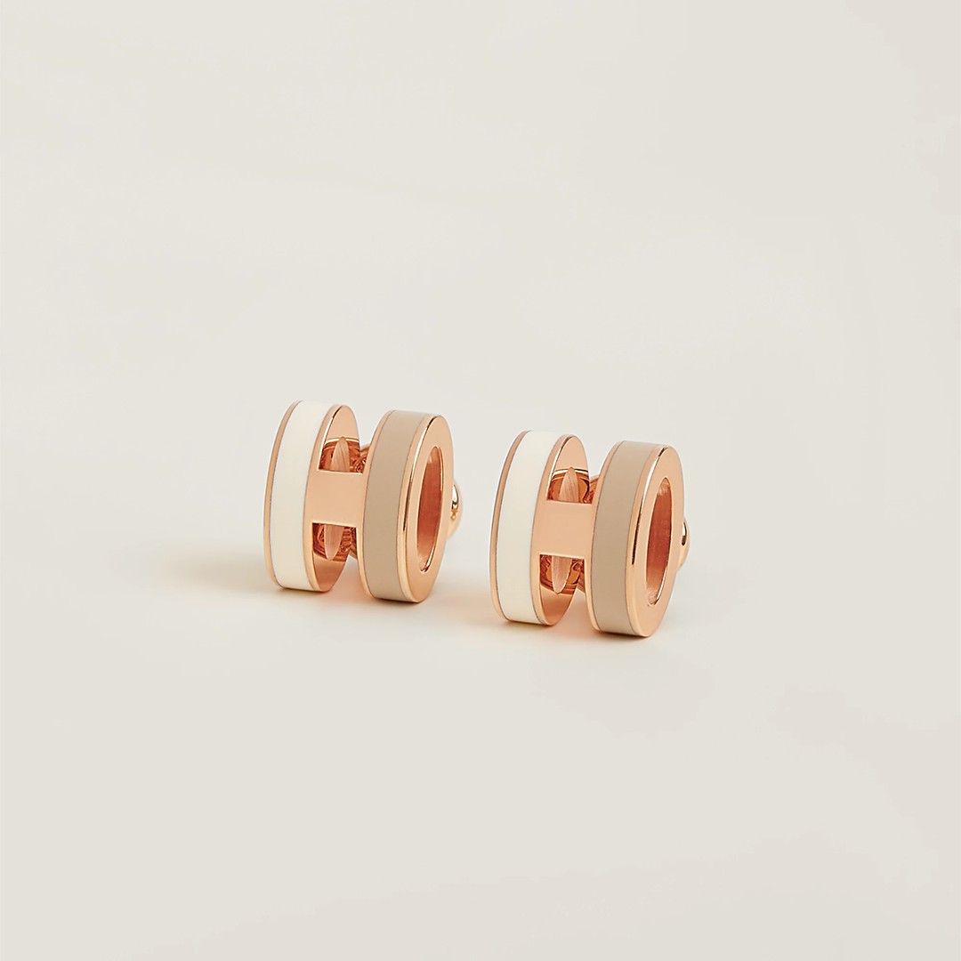 Hermes Mini Pop H Rocabar Earrings Lacquered Metal Rose Gold Système H100065FOB2