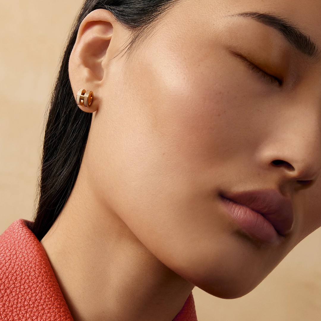 Hermes Mini Pop H Rocabar Earrings Lacquered Metal Rose Gold Système H100065FOB2 - Image 3