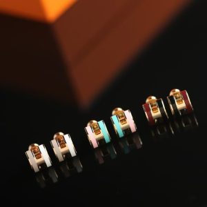 Hermes Mini Pop H Rocabar Earrings Lacquered Metal Yellow Gold Galaxie H100065F B1 - Image 9