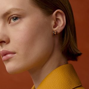 Hermes Mini Pop H Rocabar Earrings Lacquered Metal Yellow Gold Galaxie H100065F B1 - Image 11