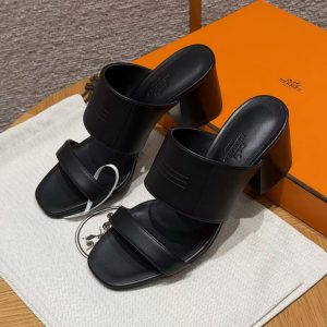 Alternative view of Hermes Monica 60 Sandal Women High Heel Sandal in Swift Goatskin Noir H261094Z 02355