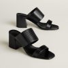 Hermes Monica 60 Sandal Women High Heel Sandal in Swift Goatskin Noir H261094Z 02355