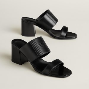 Hermes Monica 60 Sandal Women High Heel Sandal in Swift Goatskin Noir H261094Z 02355