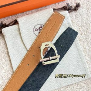 Hermes Neo Etrier Belt Buckle & Reversible Leather Strap 38 mm Epsom Calfskin Permabrass Buckle Yellow Gold Noir Gold - Image 5