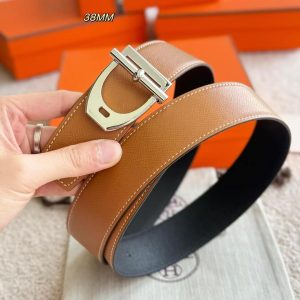 Hermes Neo Etrier Belt Buckle & Reversible Leather Strap 38 mm Epsom Calfskin Permabrass Buckle Yellow Gold Noir Gold - Image 4