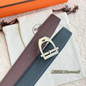 Hermes Neo Etrier Belt Buckle & Reversible Leather Strap 38 mm Epsom Calfskin Permabrass Buckle Yellow Gold Noir Chocolat - Image 3