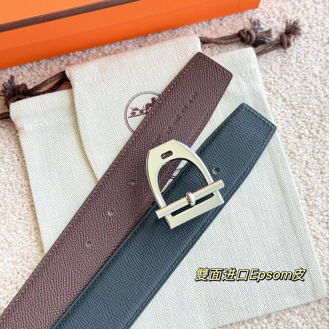 Hermes Neo Etrier Belt Buckle & Reversible Leather Strap 38 mm Epsom Calfskin Permabrass Buckle Yellow Gold Noir Chocolat - Image 3
