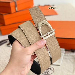 Hermes Neo Etrier Belt Buckle & Reversible Leather Strap 38 mm Epsom Calfskin Permabrass Buckle Yellow Gold Noir Gris Trench - Image 3