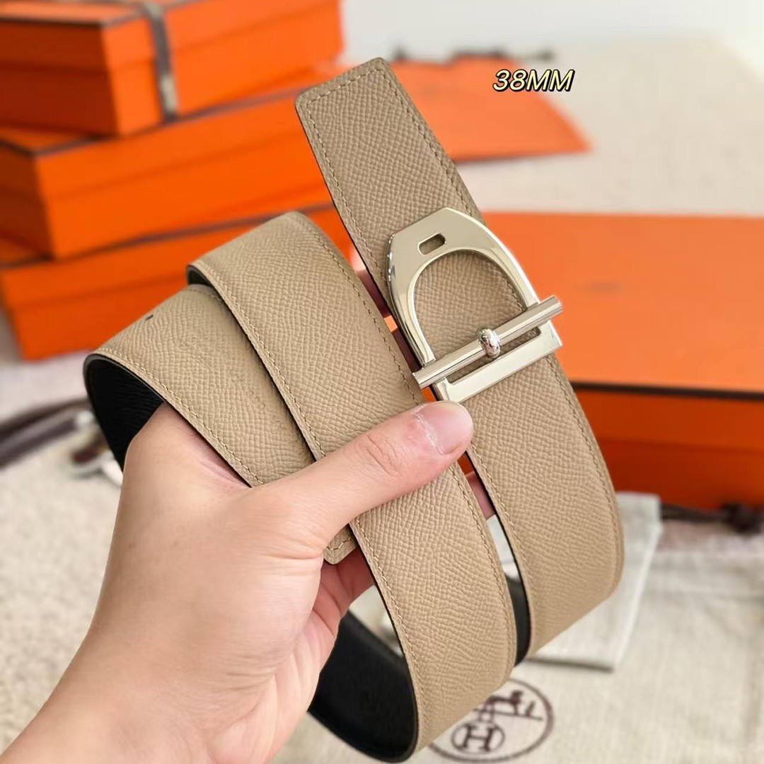 Hermes Neo Etrier Belt Buckle & Reversible Leather Strap 38 mm Epsom Calfskin Permabrass Buckle Yellow Gold Noir Gris Trench - Image 3