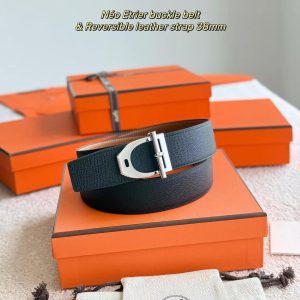 Hermes Neo Etrier Belt Buckle & Reversible Leather Strap 38 mm Epsom Calfskin Permabrass Buckle Yellow Gold Noir Gold - Image 3