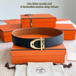 Alternative view of Hermes Neo Etrier Belt Buckle & Reversible Leather Strap 38 mm Epsom Calfskin Permabrass Buckle Yellow Gold Noir Gold