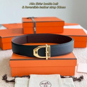 Alternative view of Hermes Neo Etrier Belt Buckle & Reversible Leather Strap 38 mm Epsom Calfskin Permabrass Buckle Yellow Gold Noir Chocolat