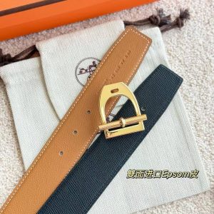 Hermes Neo Etrier Belt Buckle & Reversible Leather Strap 38 mm Epsom Calfskin Permabrass Buckle Yellow Gold Noir Gold - Image 8