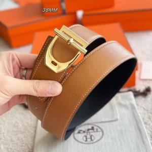 Hermes Neo Etrier Belt Buckle & Reversible Leather Strap 38 mm Epsom Calfskin Permabrass Buckle Yellow Gold Noir Gold - Image 7