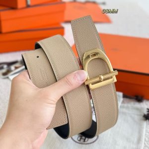 Hermes Neo Etrier Belt Buckle & Reversible Leather Strap 38 mm Epsom Calfskin Permabrass Buckle Yellow Gold Noir Gris Trench - Image 7