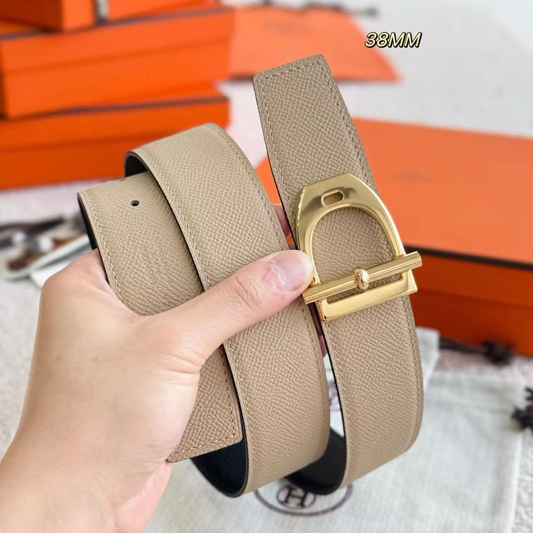 Hermes Neo Etrier Belt Buckle & Reversible Leather Strap 38 mm Epsom Calfskin Permabrass Buckle Yellow Gold Noir Gris Trench - Image 7