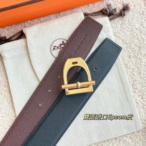 Hermes Neo Etrier Belt Buckle & Reversible Leather Strap 38 mm Epsom Calfskin Permabrass Buckle Yellow Gold Noir Chocolat - Image 6