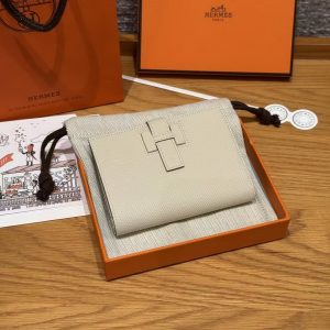 Hermes New H Passant Compact Wallet Handmade In Epsom Calfskin Leather 10 Craie