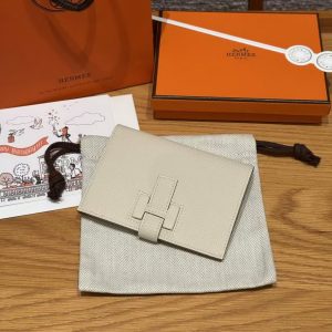 Hermes New H Passant Compact Wallet Handmade In Epsom Calfskin Leather 10 Craie - Image 2