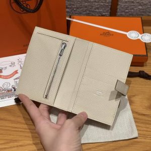 Hermes New H Passant Compact Wallet Handmade In Epsom Calfskin Leather 10 Craie - Image 16