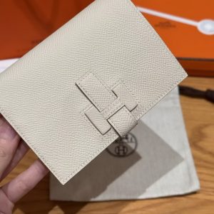Hermes New H Passant Compact Wallet Handmade In Epsom Calfskin Leather 10 Craie - Image 15