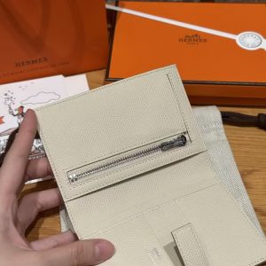 Hermes New H Passant Compact Wallet Handmade In Epsom Calfskin Leather 10 Craie - Image 13