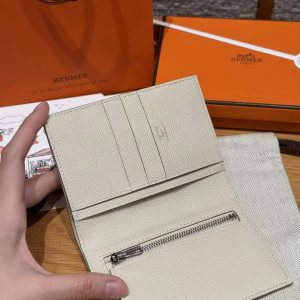 Hermes New H Passant Compact Wallet Handmade In Epsom Calfskin Leather 10 Craie - Image 12