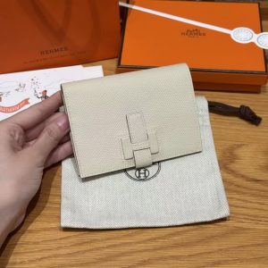 Hermes New H Passant Compact Wallet Handmade In Epsom Calfskin Leather 10 Craie - Image 11