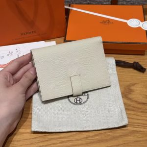Hermes New H Passant Compact Wallet Handmade In Epsom Calfskin Leather 10 Craie - Image 10