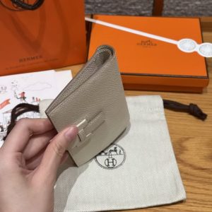 Hermes New H Passant Compact Wallet Handmade In Epsom Calfskin Leather 10 Craie - Image 9