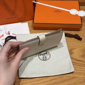 Hermes New H Passant Compact Wallet Handmade In Epsom Calfskin Leather 10 Craie - Image 7