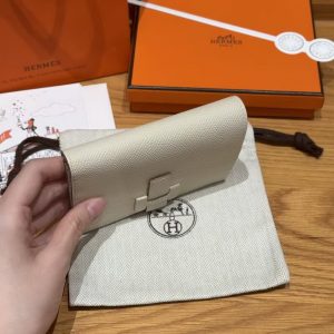 Hermes New H Passant Compact Wallet Handmade In Epsom Calfskin Leather 10 Craie - Image 6