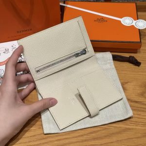 Hermes New H Passant Compact Wallet Handmade In Epsom Calfskin Leather 10 Craie - Image 5