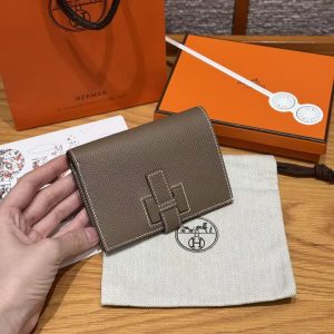 Hermes New H Passant Compact Wallet Handmade In Epsom Calfskin Leather 18 Etoupe - Image 2