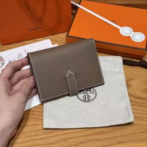 Hermes New H Passant Compact Wallet Handmade In Epsom Calfskin Leather 18 Etoupe - Image 16