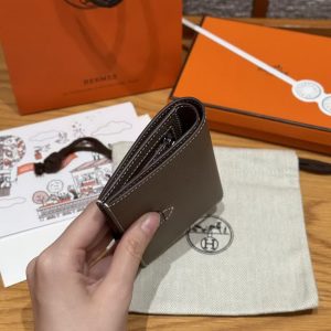 Hermes New H Passant Compact Wallet Handmade In Epsom Calfskin Leather 18 Etoupe - Image 15