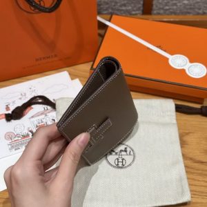 Hermes New H Passant Compact Wallet Handmade In Epsom Calfskin Leather 18 Etoupe - Image 14