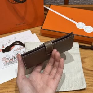 Hermes New H Passant Compact Wallet Handmade In Epsom Calfskin Leather 18 Etoupe - Image 13