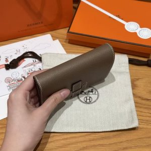 Hermes New H Passant Compact Wallet Handmade In Epsom Calfskin Leather 18 Etoupe - Image 12