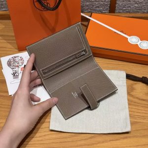 Hermes New H Passant Compact Wallet Handmade In Epsom Calfskin Leather 18 Etoupe - Image 11