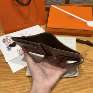 Hermes New H Passant Compact Wallet Handmade In Epsom Calfskin Leather 18 Etoupe - Image 10