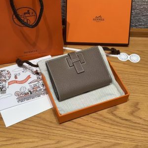 Hermes New H Passant Compact Wallet Handmade In Epsom Calfskin Leather 18 Etoupe