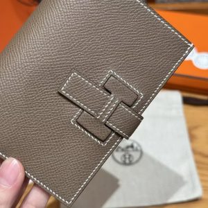 Hermes New H Passant Compact Wallet Handmade In Epsom Calfskin Leather 18 Etoupe - Image 7
