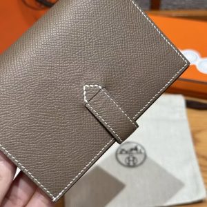 Hermes New H Passant Compact Wallet Handmade In Epsom Calfskin Leather 18 Etoupe - Image 6
