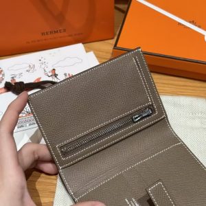 Hermes New H Passant Compact Wallet Handmade In Epsom Calfskin Leather 18 Etoupe - Image 5