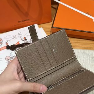 Hermes New H Passant Compact Wallet Handmade In Epsom Calfskin Leather 18 Etoupe - Image 4