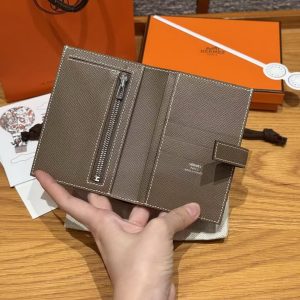 Hermes New H Passant Compact Wallet Handmade In Epsom Calfskin Leather 18 Etoupe - Image 3