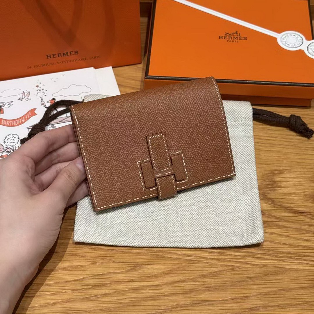 Hermes New H Passant Compact Wallet Handmade In Epsom Calfskin Leather 37 Gold - Image 2