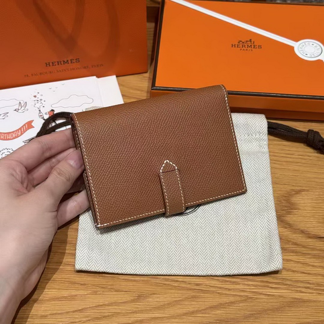 Hermes New H Passant Compact Wallet Handmade In Epsom Calfskin Leather 37 Gold - Image 14